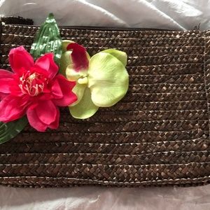 Natural straw clutch/bag with orchid flowers